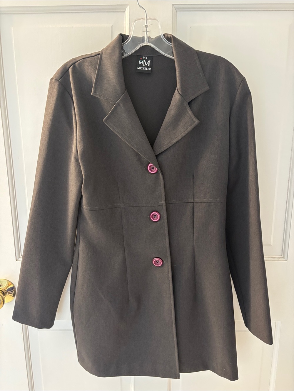 My Michelle Dark Gray Blazer with Pink Buttons